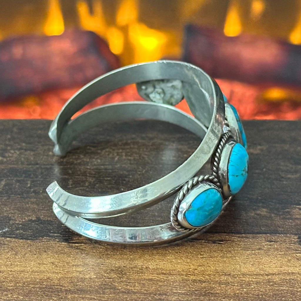Navajo Norman Lee Turquoise 5 Stone Sterling Carinated Dual Shank Cuff
