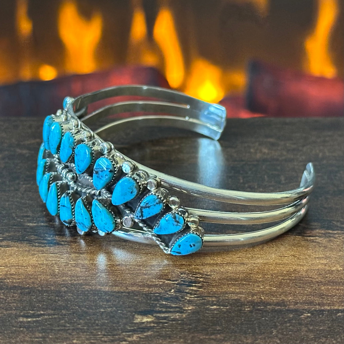 Running Bear Trading Turquoise 20 Stone Sterling Petite Point Abstract Statement Cuff