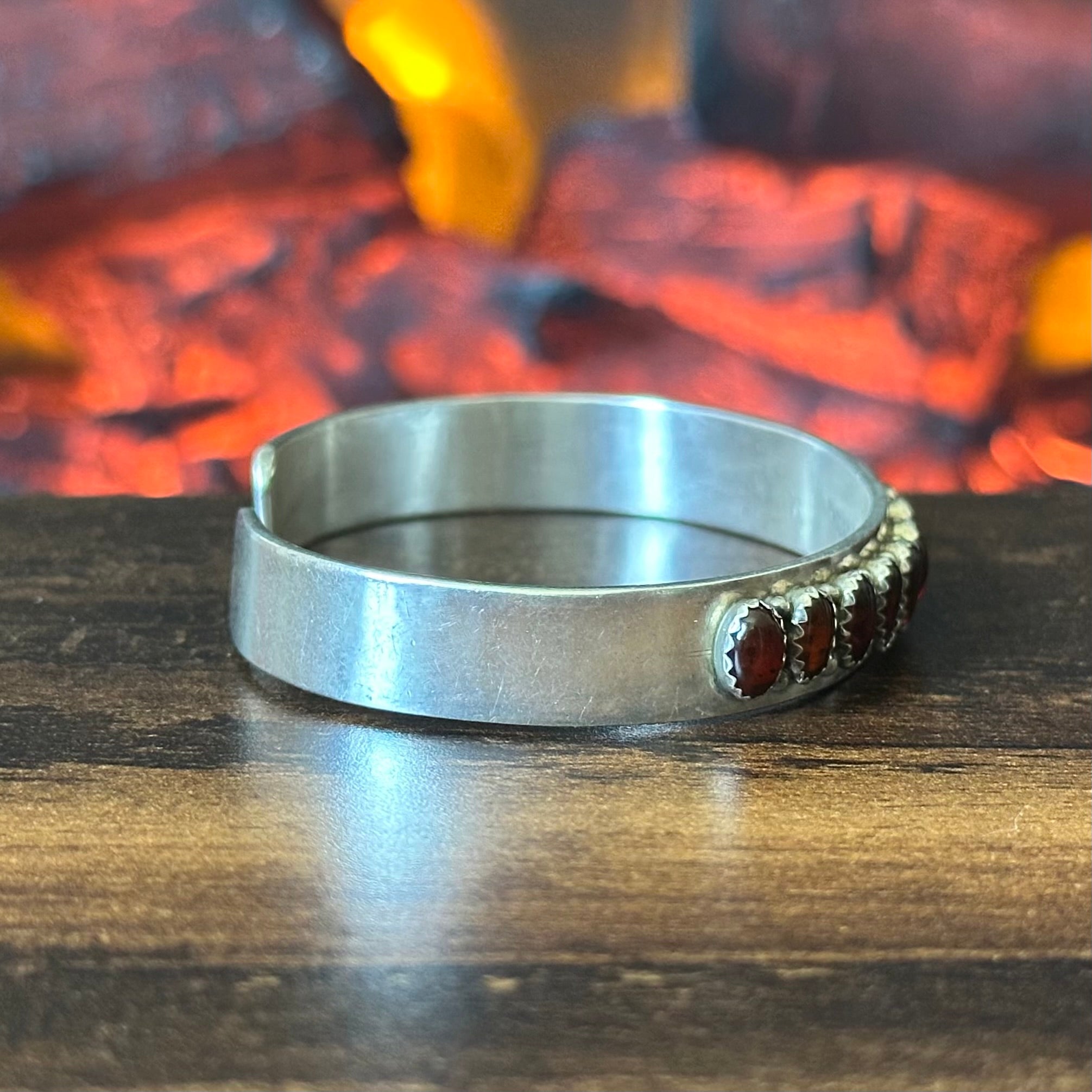 Navajo Patrick Yazzie Amber 13 Stone Sterling Stacker Cuff