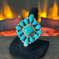 Navajo Marlene Jones Kingman Turquoise 13 Stone Sterling Statement Ring