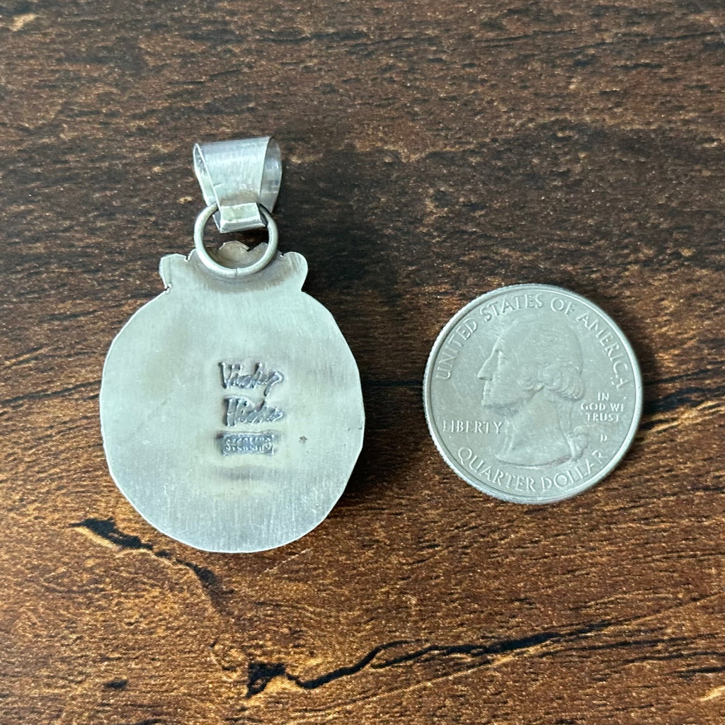 Navajo Vicky Hicks White Buffalo Sterling Twist Wire Circular Pendant