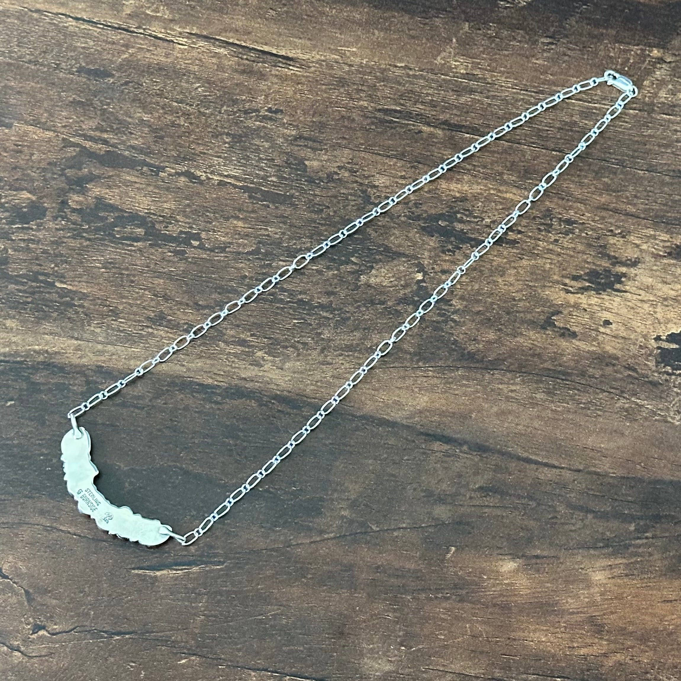 Navajo Gwendolyn Burnside Green Turquoise 3 Stone Sterling Floral Leaf Necklace