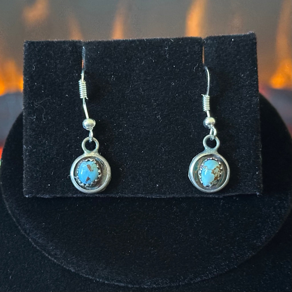 Navajo Phil & Lenora Garcia Golden Hills Turquoise 13 Stone Oxidized Sterling Squash Blossom Earrings Set