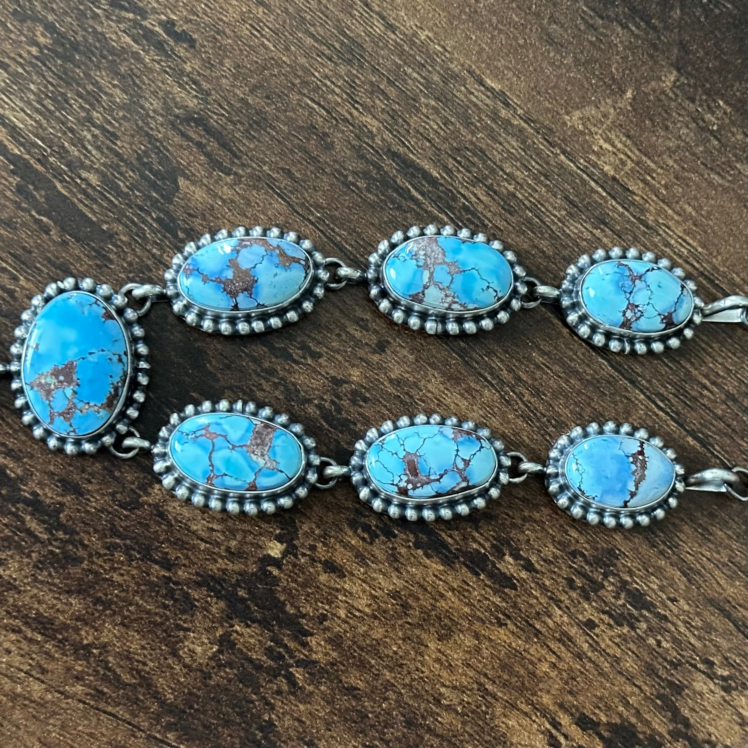 Navajo Mary Ann Spencer Golden Hills Turquoise 9 Stone Sterling Lariat Necklace Earrings Set