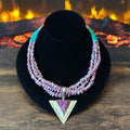 Kewa Emilio & Marguerite Chavez Turquoise Purple Spiny Oyster Sterling Heishi Triple Strand Pendant Necklace