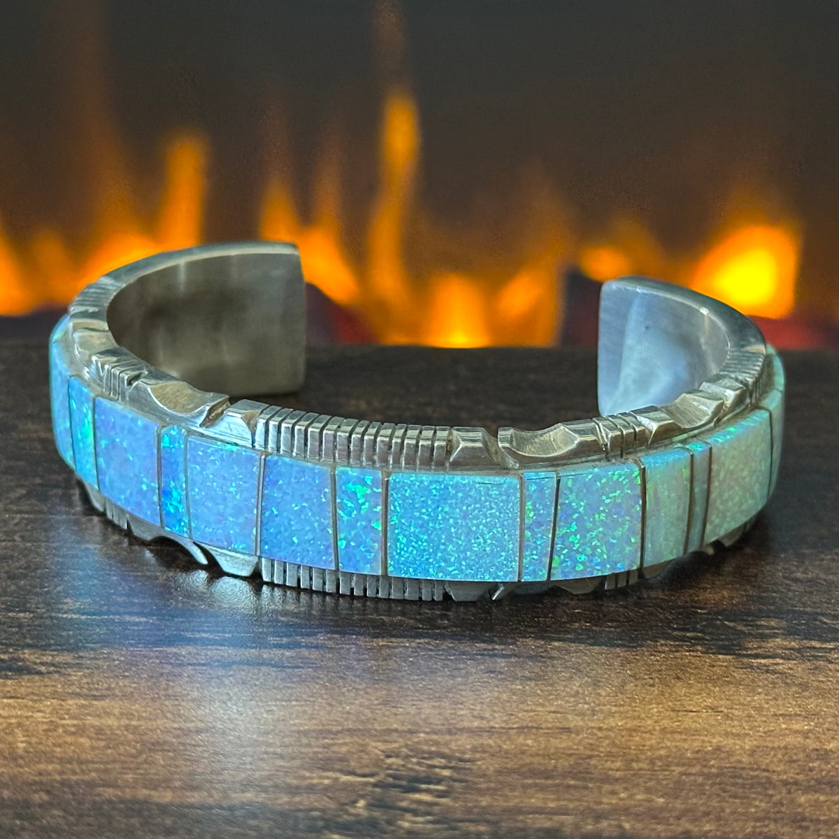 Navajo Steve Francisco Opal Sterling Wraparound Inlay Cuff