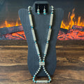 Navajo Tysha Aparicio Turquoise Sterling Handmade Rectangular Bead Stamped Necklace Earrings Set