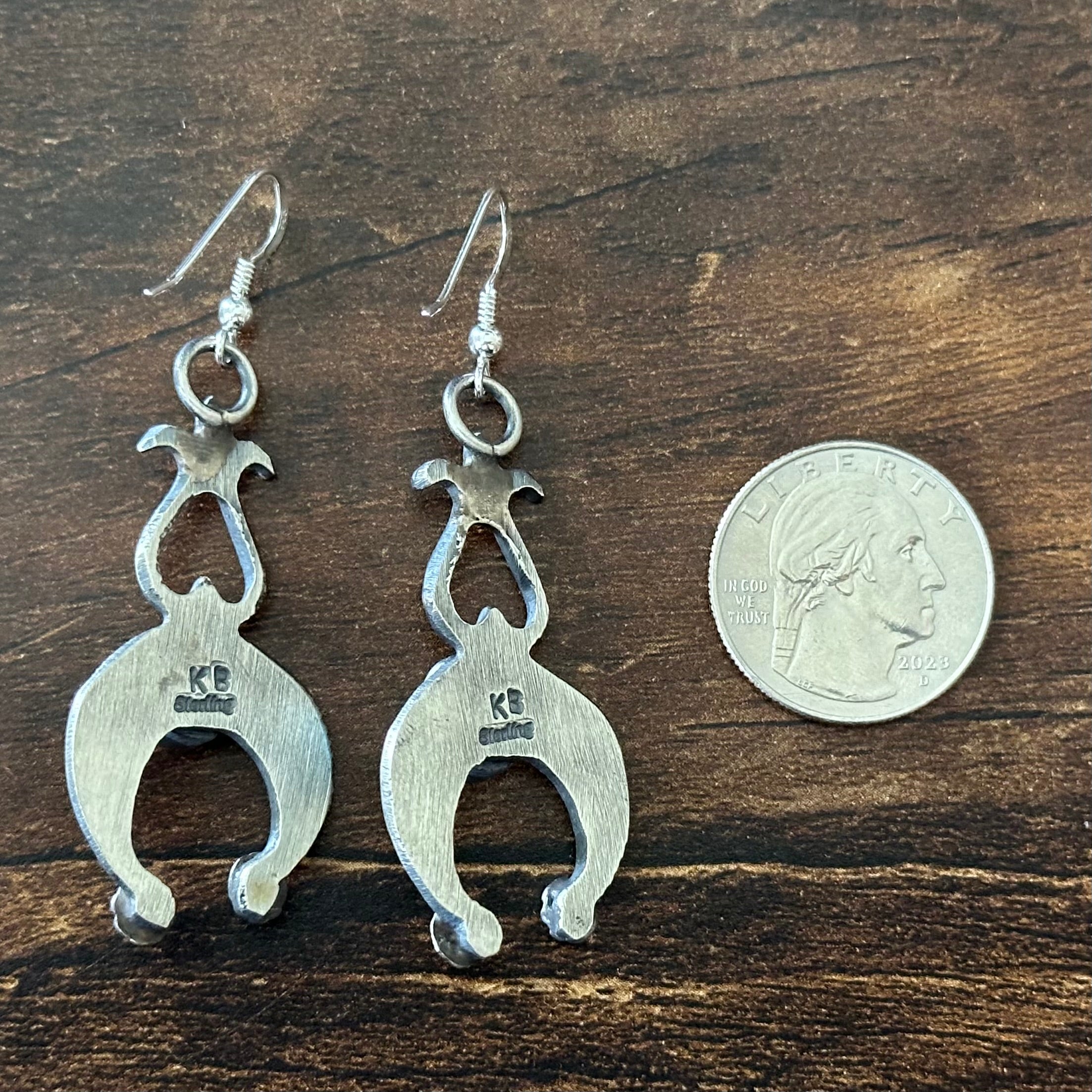 Navajo Kevin Billah Turquoise Hand Stamped Naja Dangle Earrings