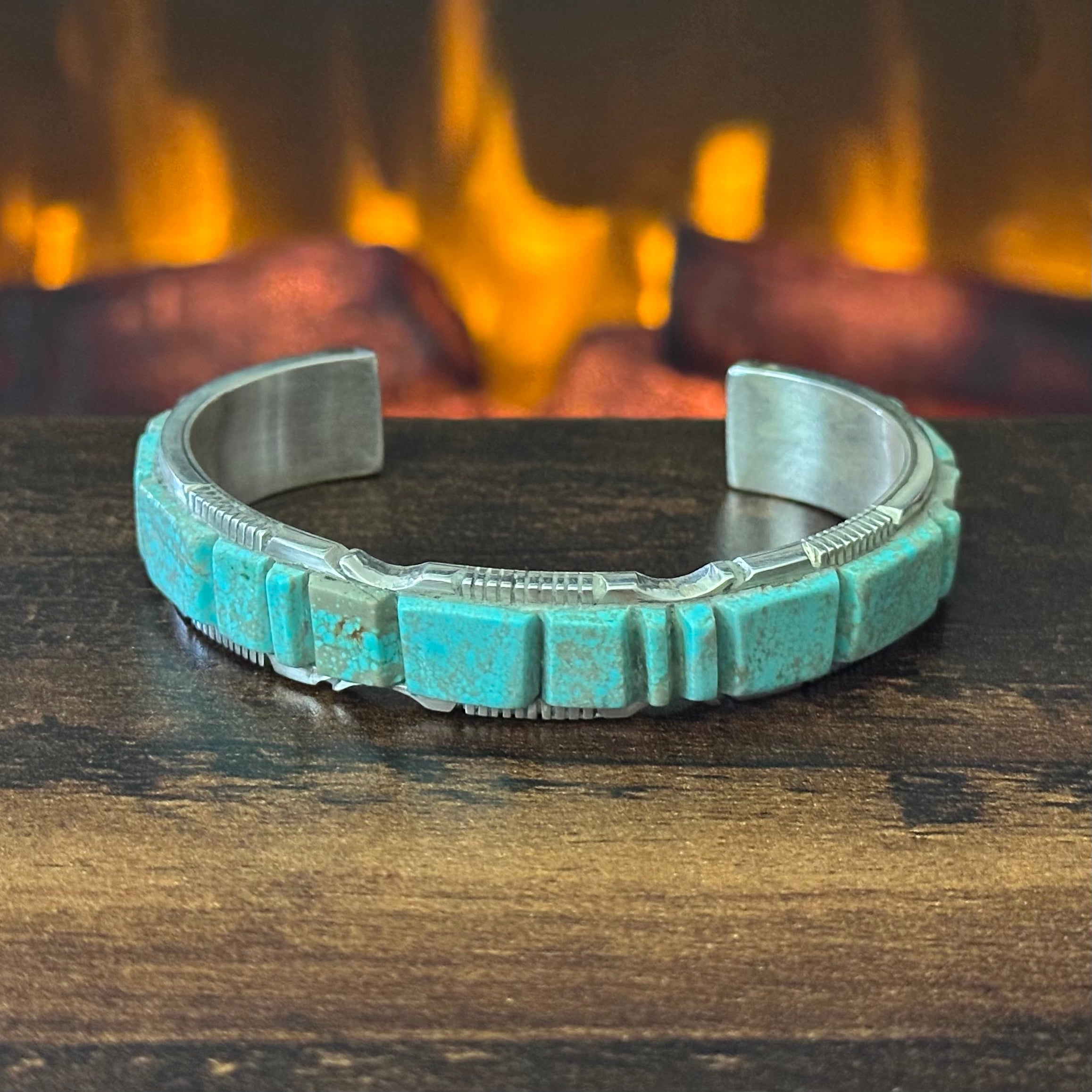 Navajo Steve Francisco #8 Turquoise Sterling Inlay Cuff