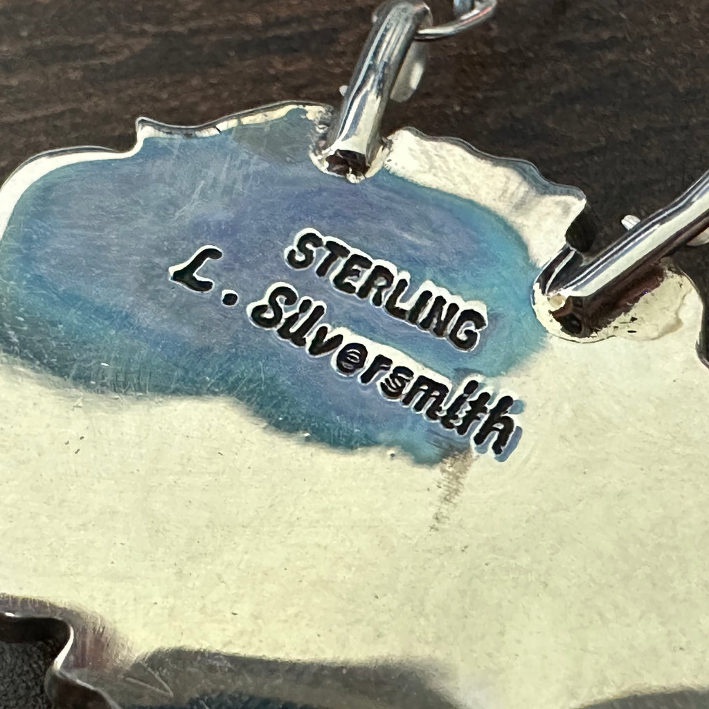 Navajo Leroy Silversmith White Buffalo Sterling Hand Stamped Pendant Necklace
