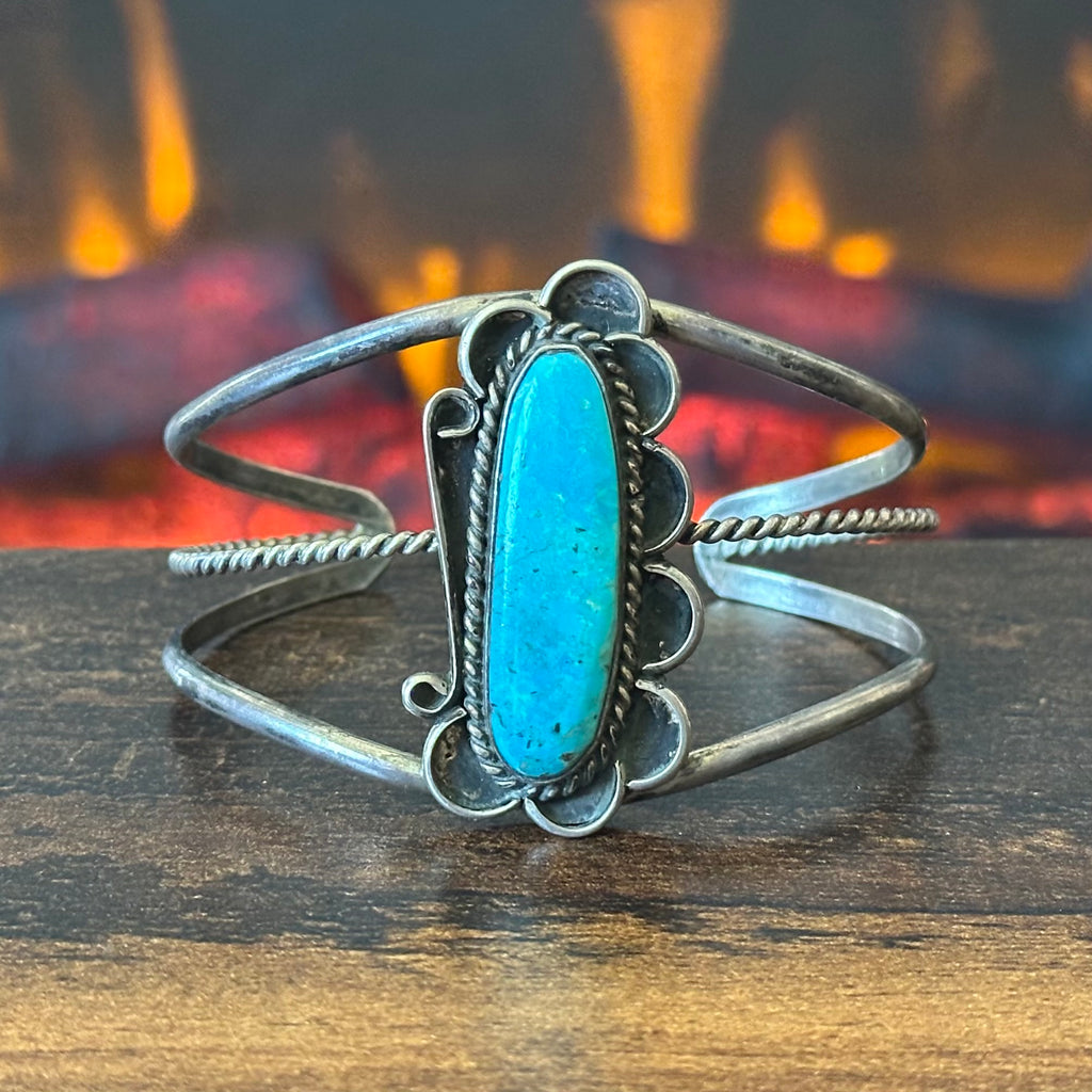 Turquoise Sterling Floral Twist Wire Cuff