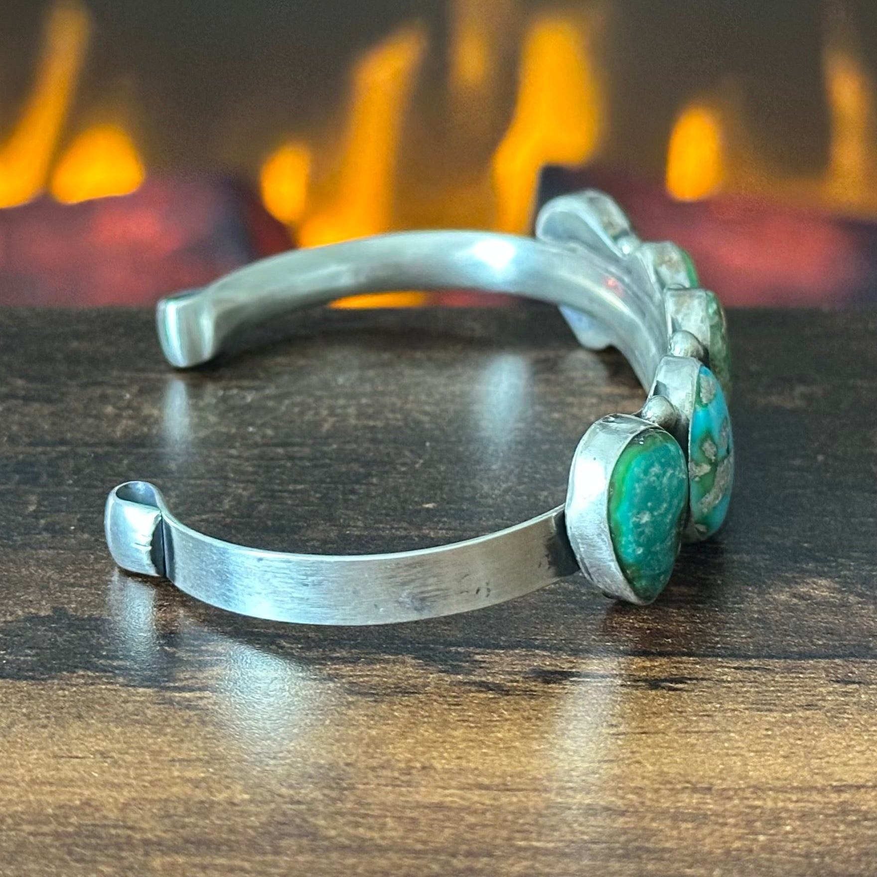 Navajo Darrell Morgan Sonoran Gold Turquoise 5 Stone Sterling Raindrop Cuff