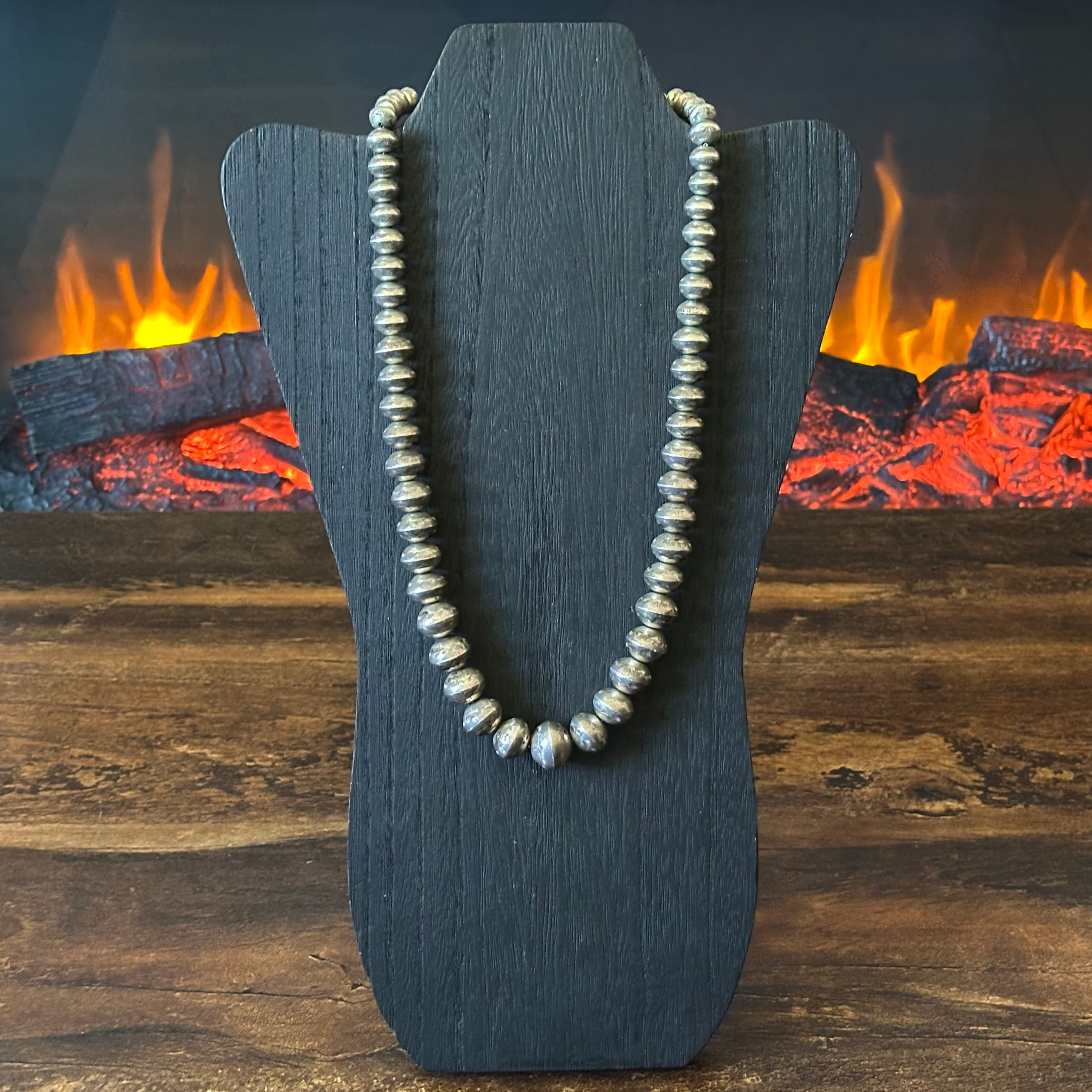 Vintage Handmade Graduated Stamped Sterling Pearl Necklace