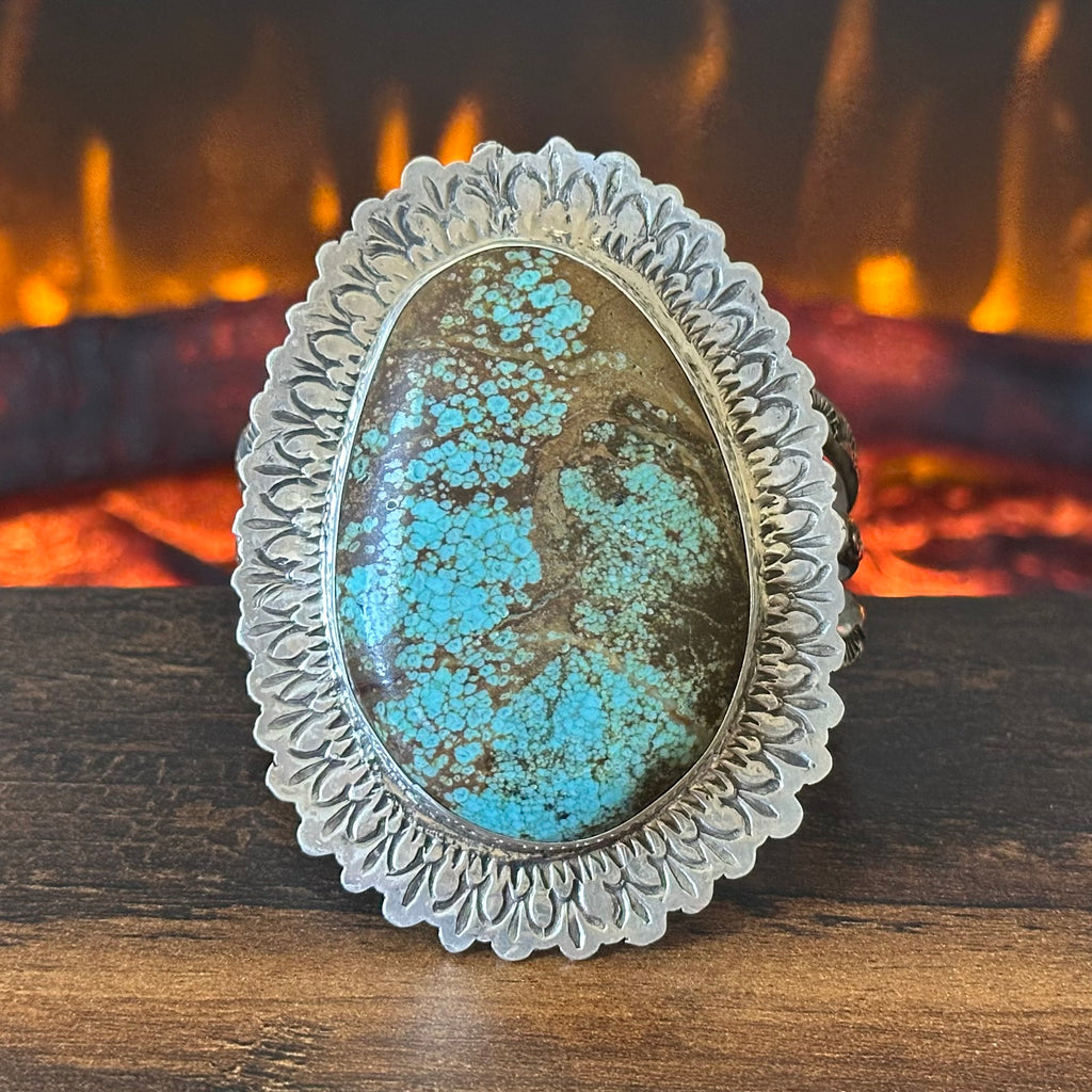 San Felipe Jacob Troncosa Turquoise Sterling Hand Stamped Statement Cuff