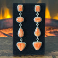 Navajo Jennifer Cayaditto Spiny Oyster 8 Stone Sterling Twist Wire Bezel Dangle Earrings