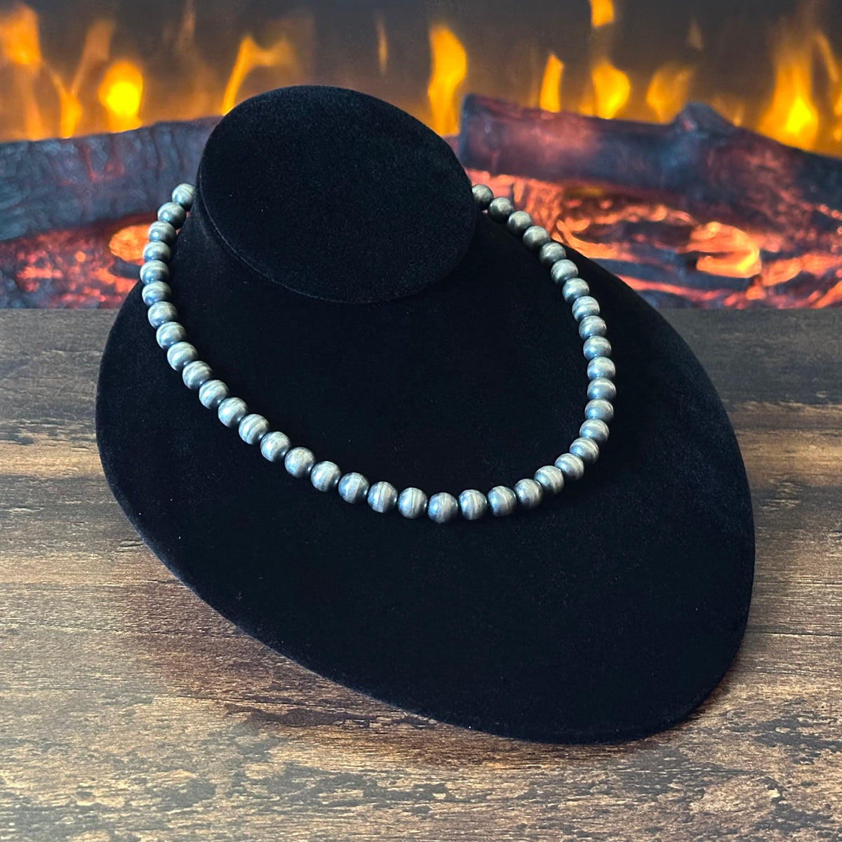 Navajo Dorinda Mariano Handmade Oxidized Sterling Pearl Necklace
