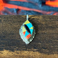 Mexican & Zuni Richard & Geneva Terrazas Signed Turquoise Red Coral Onyx M.O.P. Sterling Cobblestone Inlay Pendant