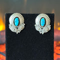 Turquoise Sterling Shadowbox Floral Concho Stud Earrings