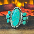 Running Bear Trading Turquoise 7 Stone Sterling Twist Wire Bezel Raindrop Statement Cuff
