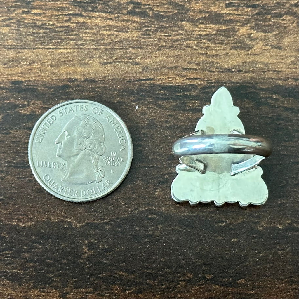 Navajo Loretta Delgarito Kingman Turquoise 10 Stone Sterling Petite Point Triangular Ring