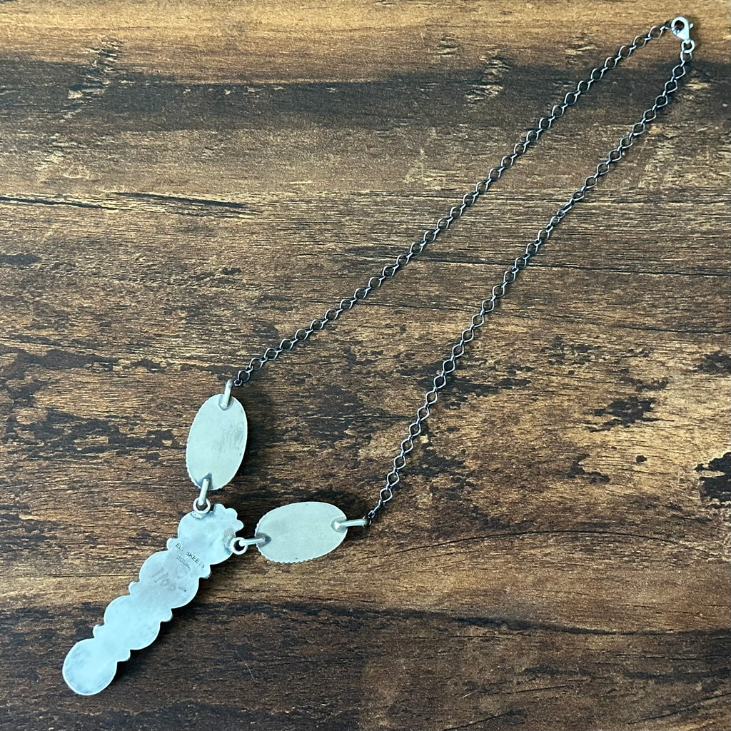 Navajo Eli Skeets Turquoise 6 Stone Sterling Raindrop Lariat Necklace