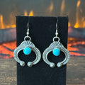 Navajo Kevin Billah Turquoise Sterling Hand Stamped Naja Dangle Earrings
