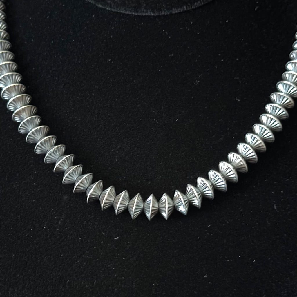Sterling Oxidized Fluted Bench Bead Necklace