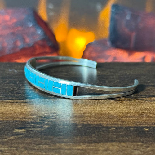 GT Signed Turquoise Sterling Inlay Stacker Cuff