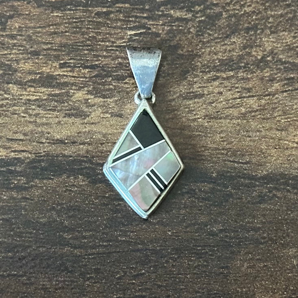 B.G. Mudd Shop Onyx Abalone Sterling Inlay Diamond Pendant