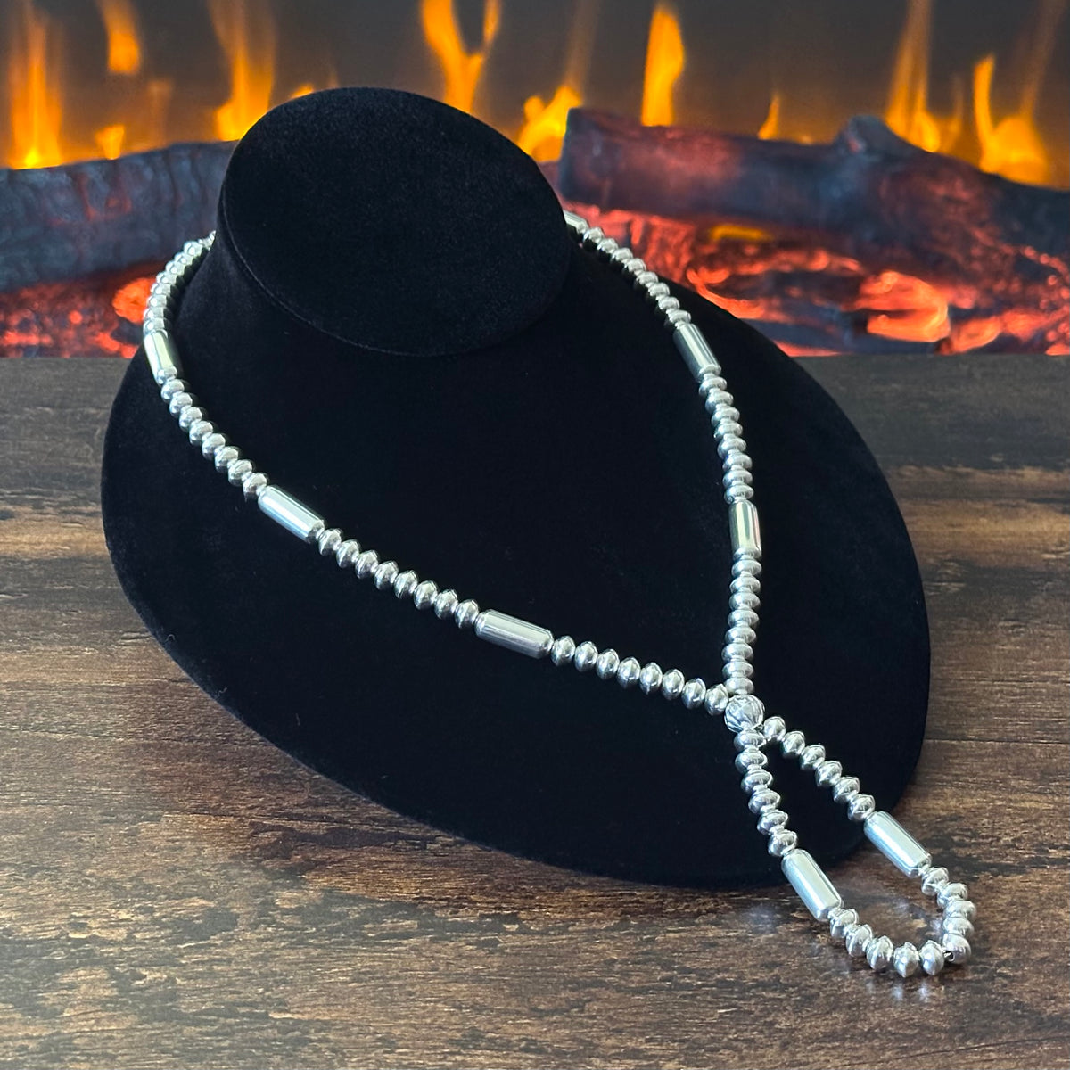 Navajo Tonisha Haley Handmade Sterling Pearl Cylinder Bead Jacla Necklace