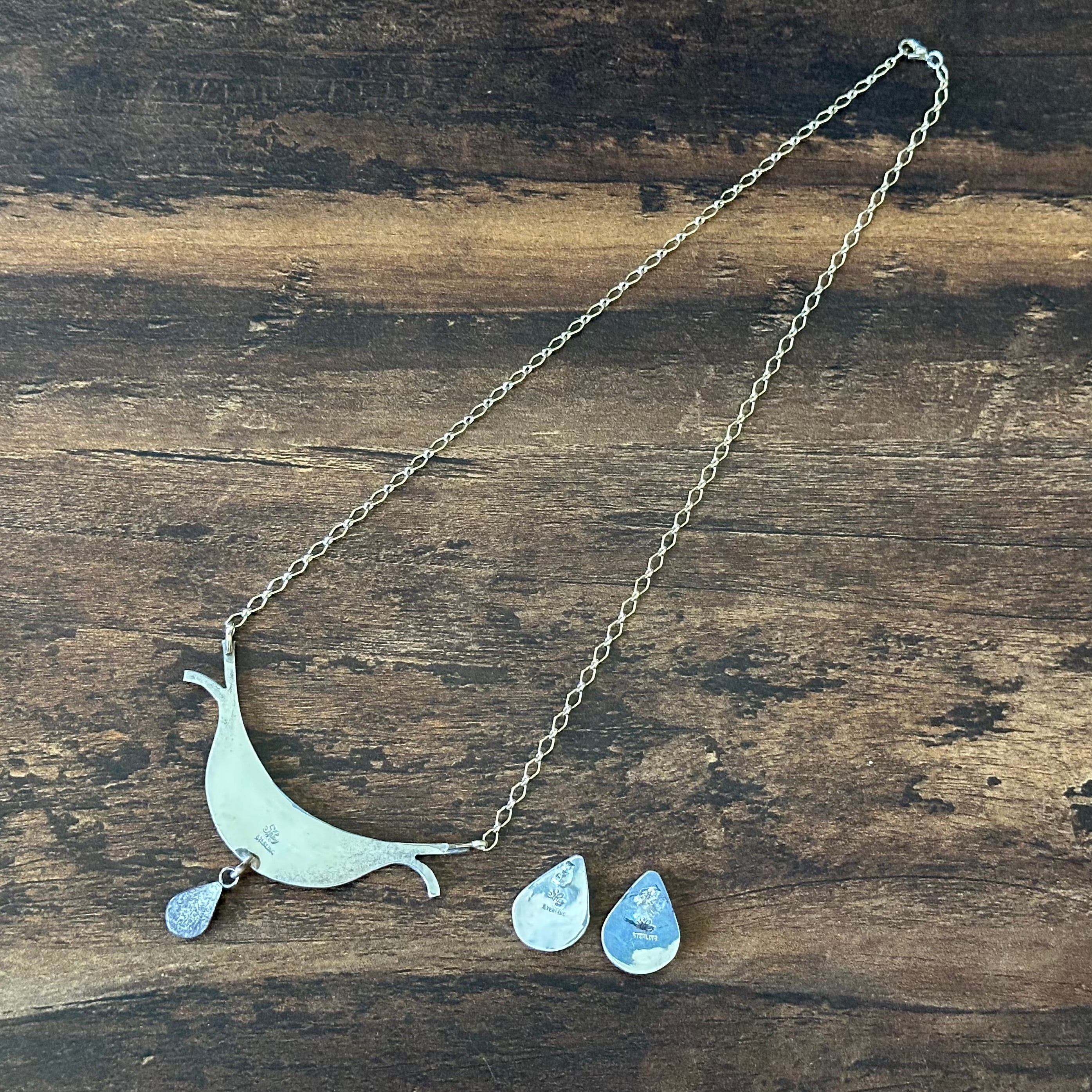 Silver Ray Turquoise Gold Over Sterling Ornate Inlay Necklace Earrings Set