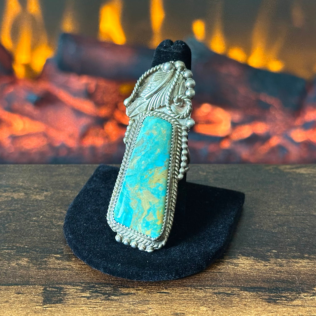 Silver Ray Turquoise Sterling Ornate Statement Ring