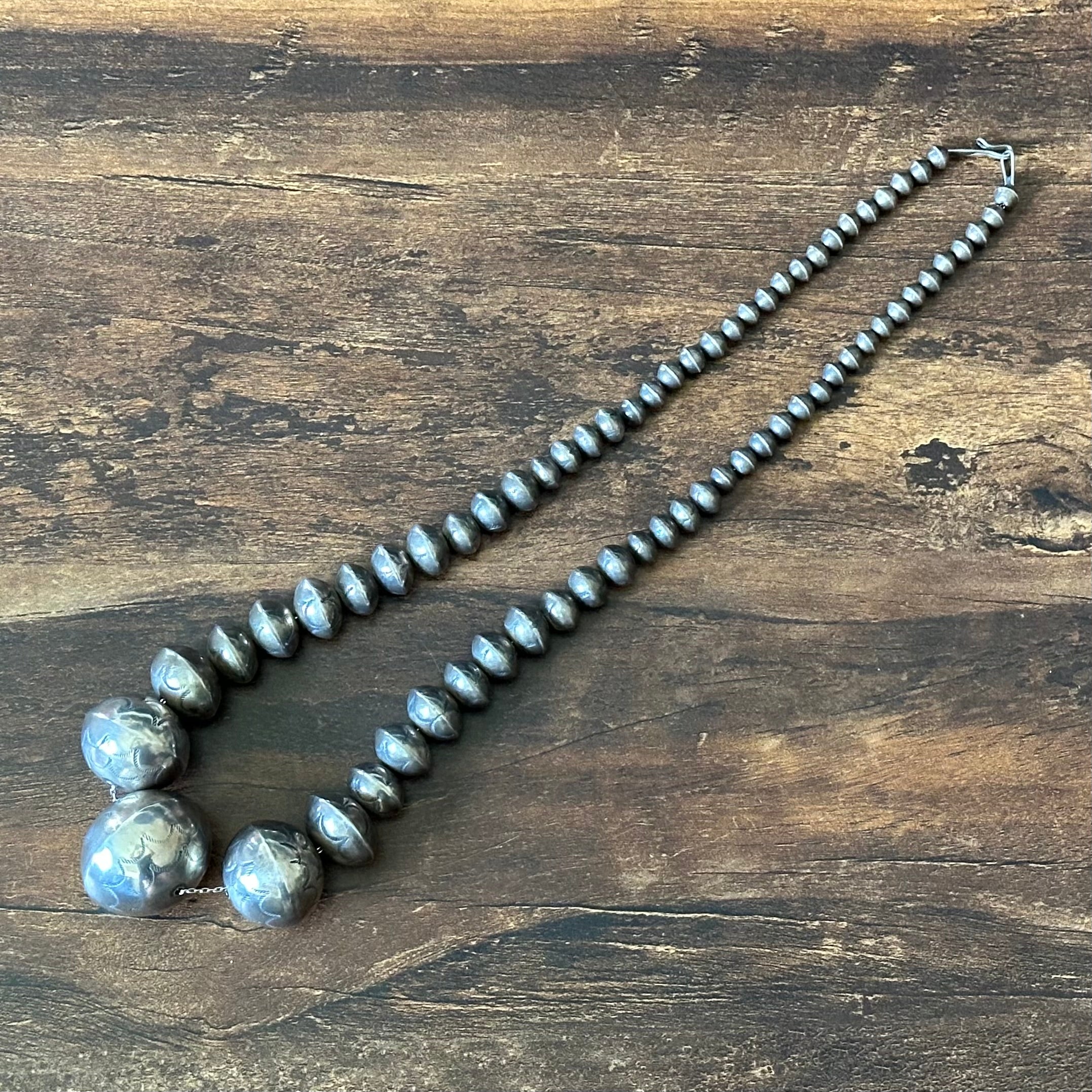 Handmade Graduated Stamped Sterling Pearl Necklace