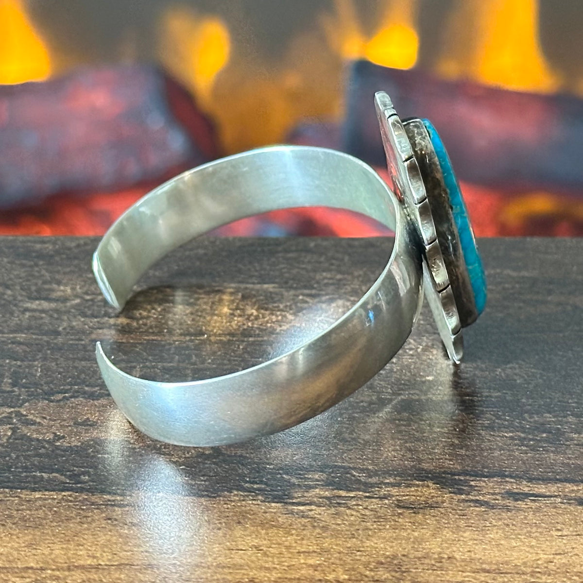 Navajo P.A. Smith Webbed Turquoise Sterling Twist Wire Bezel Cuff