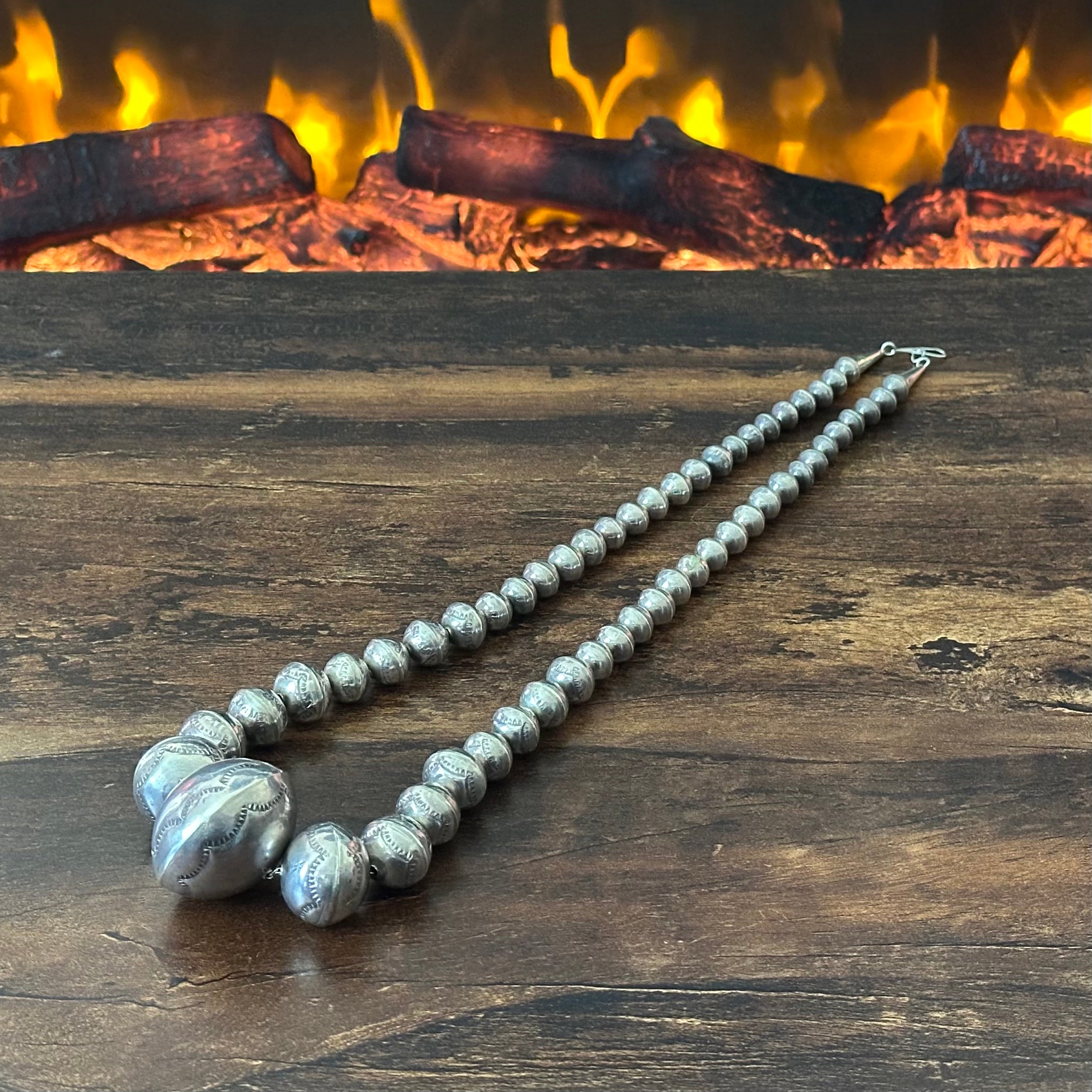 Handmade Graduated Stamped Sterling Pearl Necklace