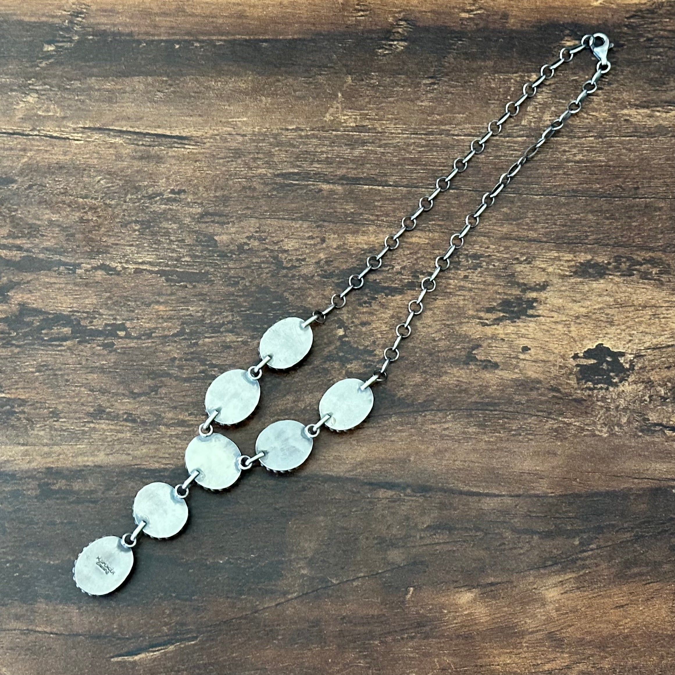 Navajo Mary Spencer Golden Hills Turquoise 7 Stone Sterling Lariat Necklace
