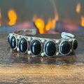 Navajo Pat Yazzie Onyx 7 Stone Sterling Raindrop Cuff