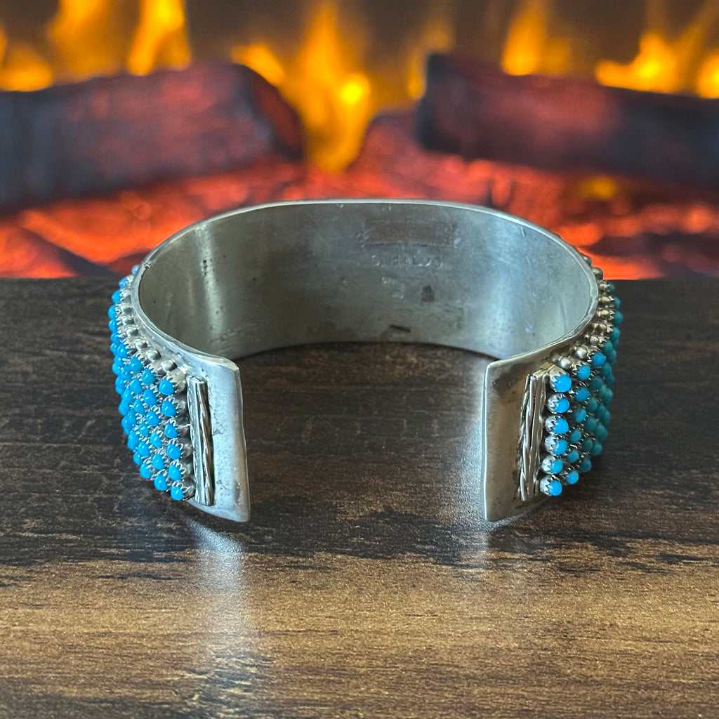 Navajo Stephen Haloo Turquoise 240 Stone Sterling Snake Eye Raindrop Statement Cuff