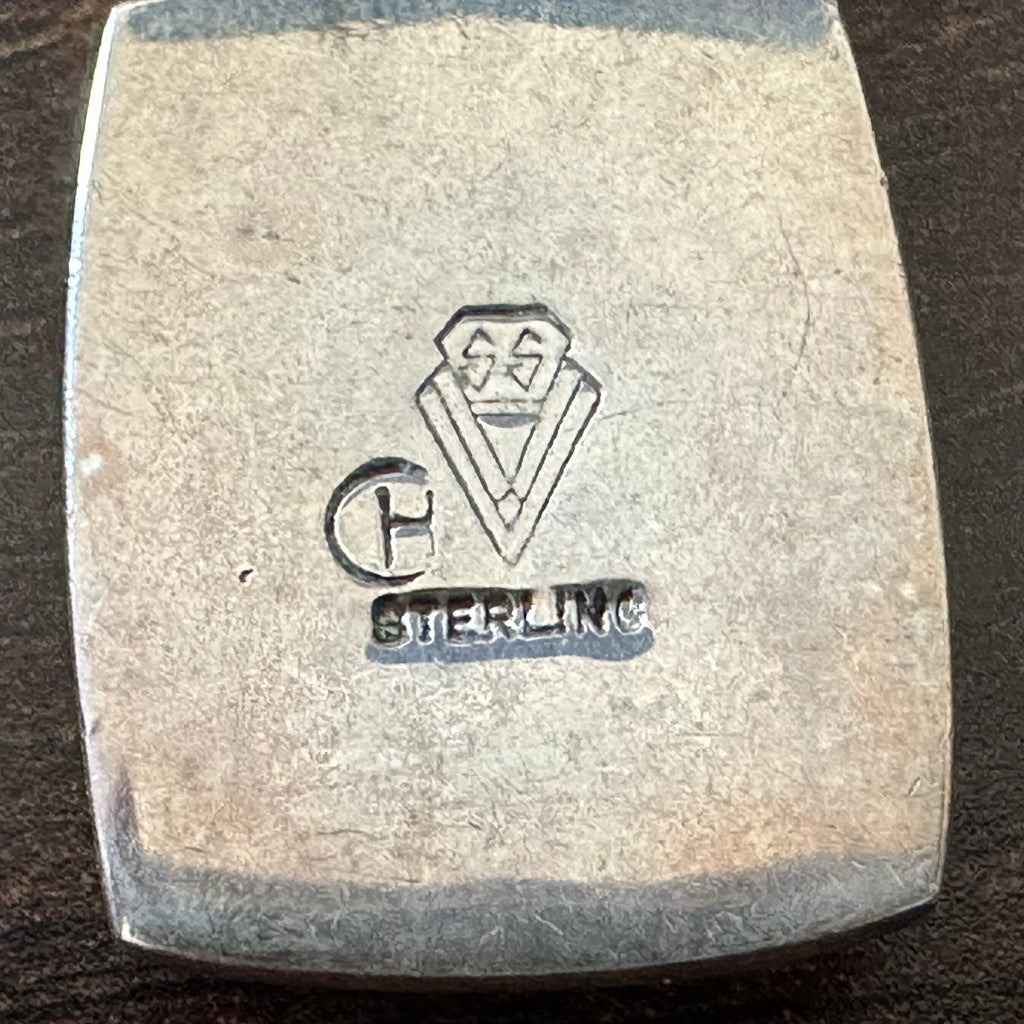CH Signed Supersmiths Inc. Opal Onyx Sterling Hand Stamped Rectangular Inlay Pendant