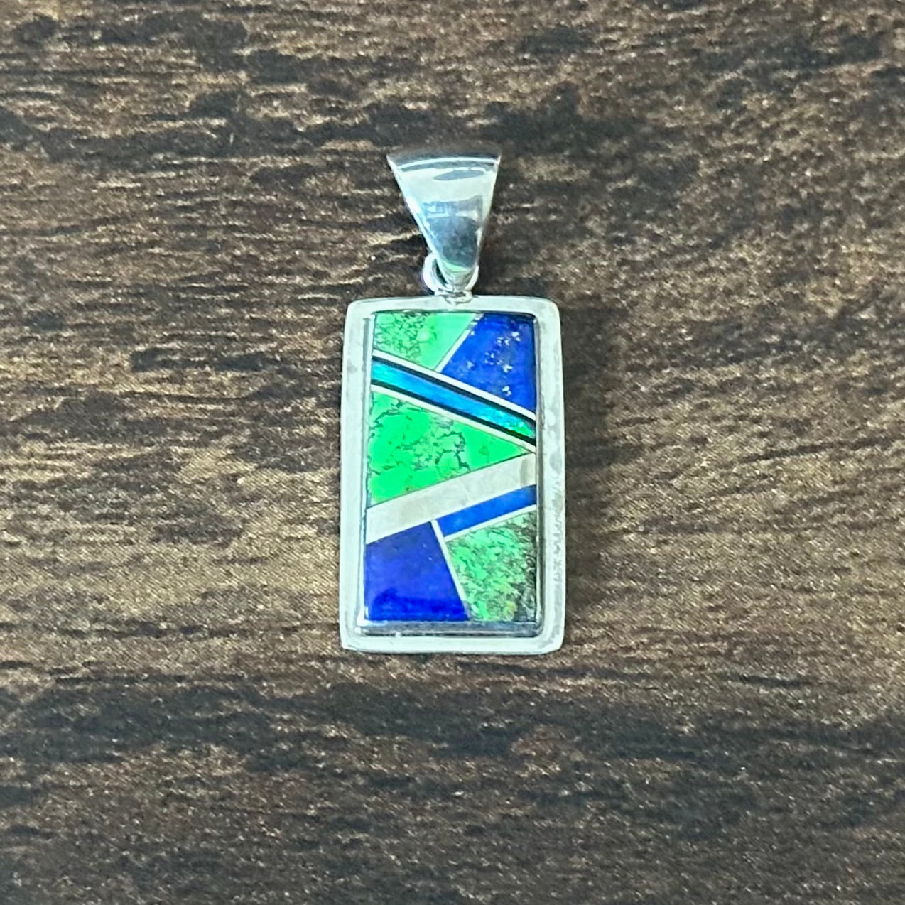 Navajo Steve Francisco Lapis Gaspeite Opal Sterling Geometric Inlay Pendant