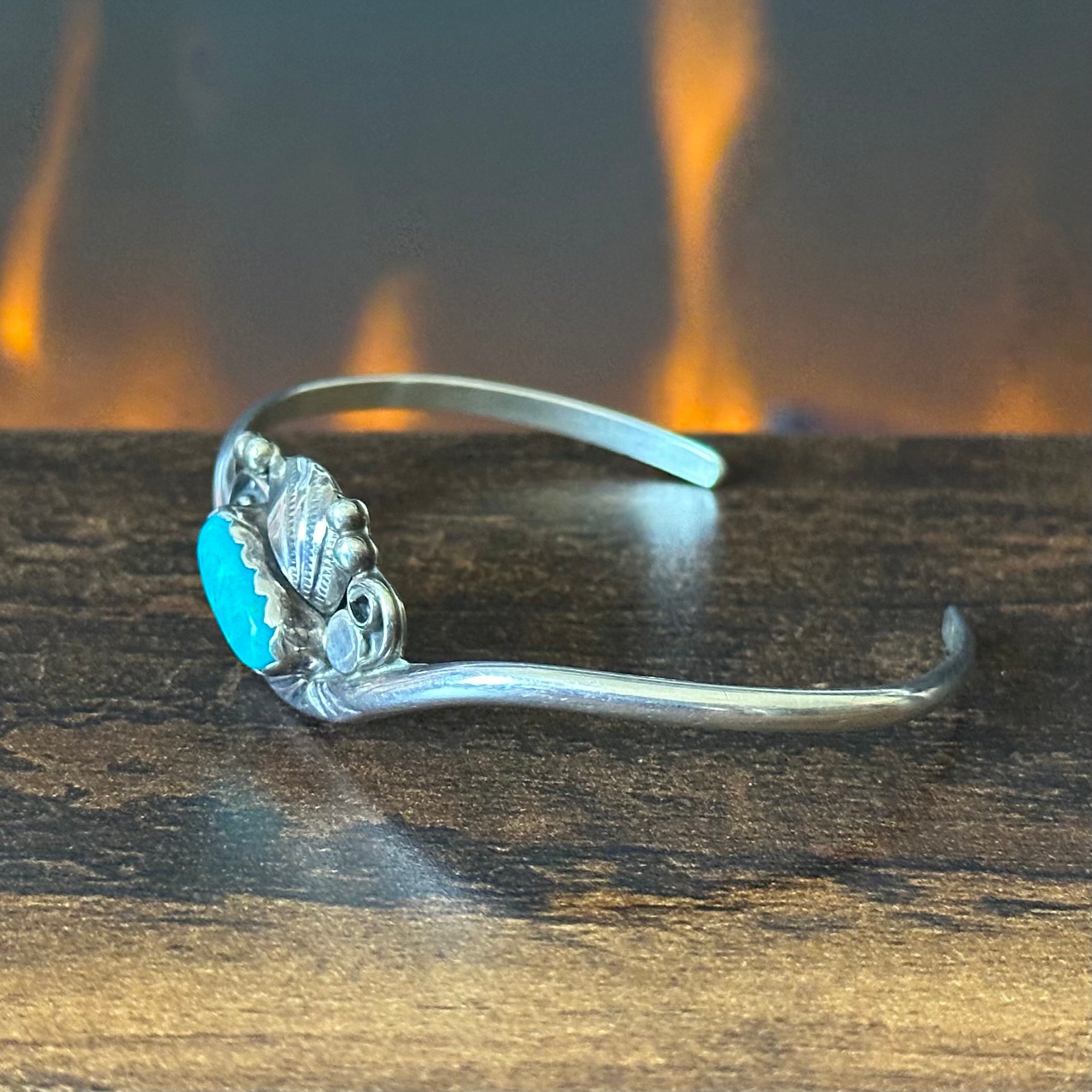 Pictogram Signed Turquoise Sterling Hand Stamped Cuff
