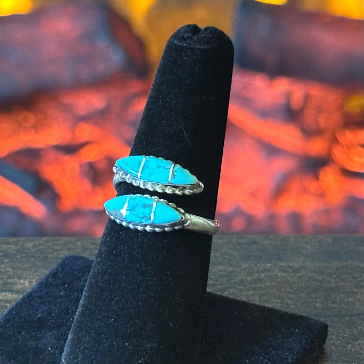 Green Turquoise Sterling Adjustable Inlay Ring