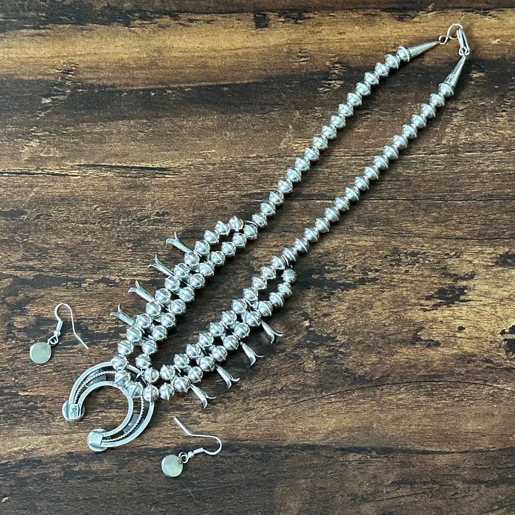 Navajo Phil & Lenora Garcia Red Spiny Oyster 13 Stone Sterling Squash Blossom Earrings Set