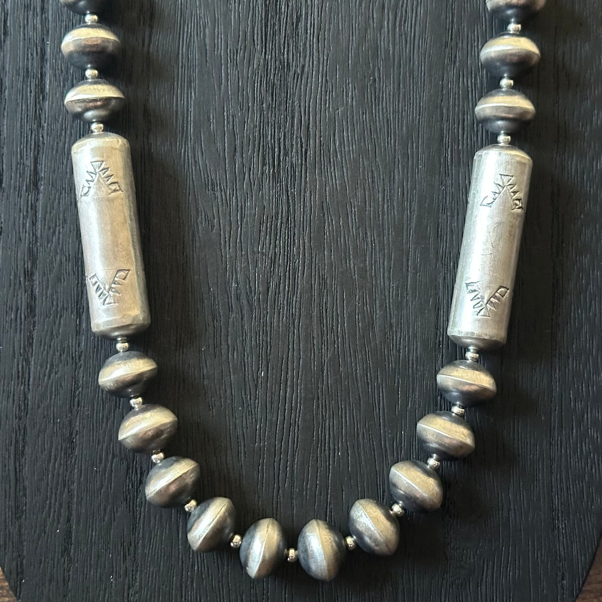Navajo Sharon Cooley Sterling Handmade Stamped Cylinder Bead Necklace Earrings Set
