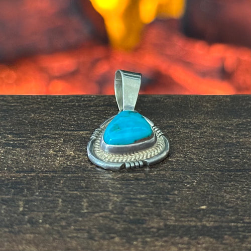 JS Signed Turquoise Sterling Twist Wire Bezel Pendant