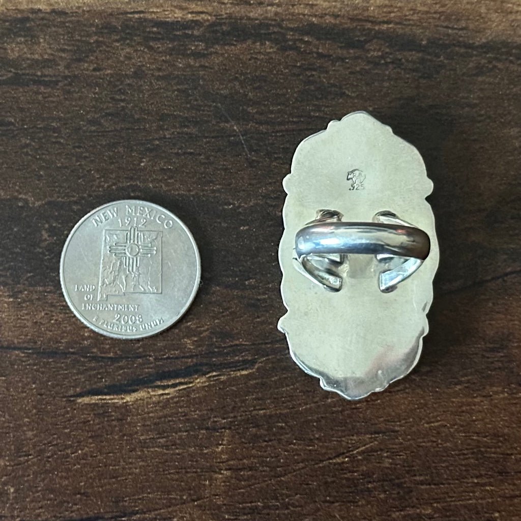 Running Bear Trading Turquoise Sterling Hand Stamped Twist Wire Bezel Statement Ring