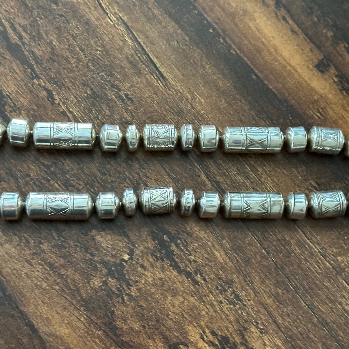 Sterling Handmade Stamped Cylinder Bead Necklace