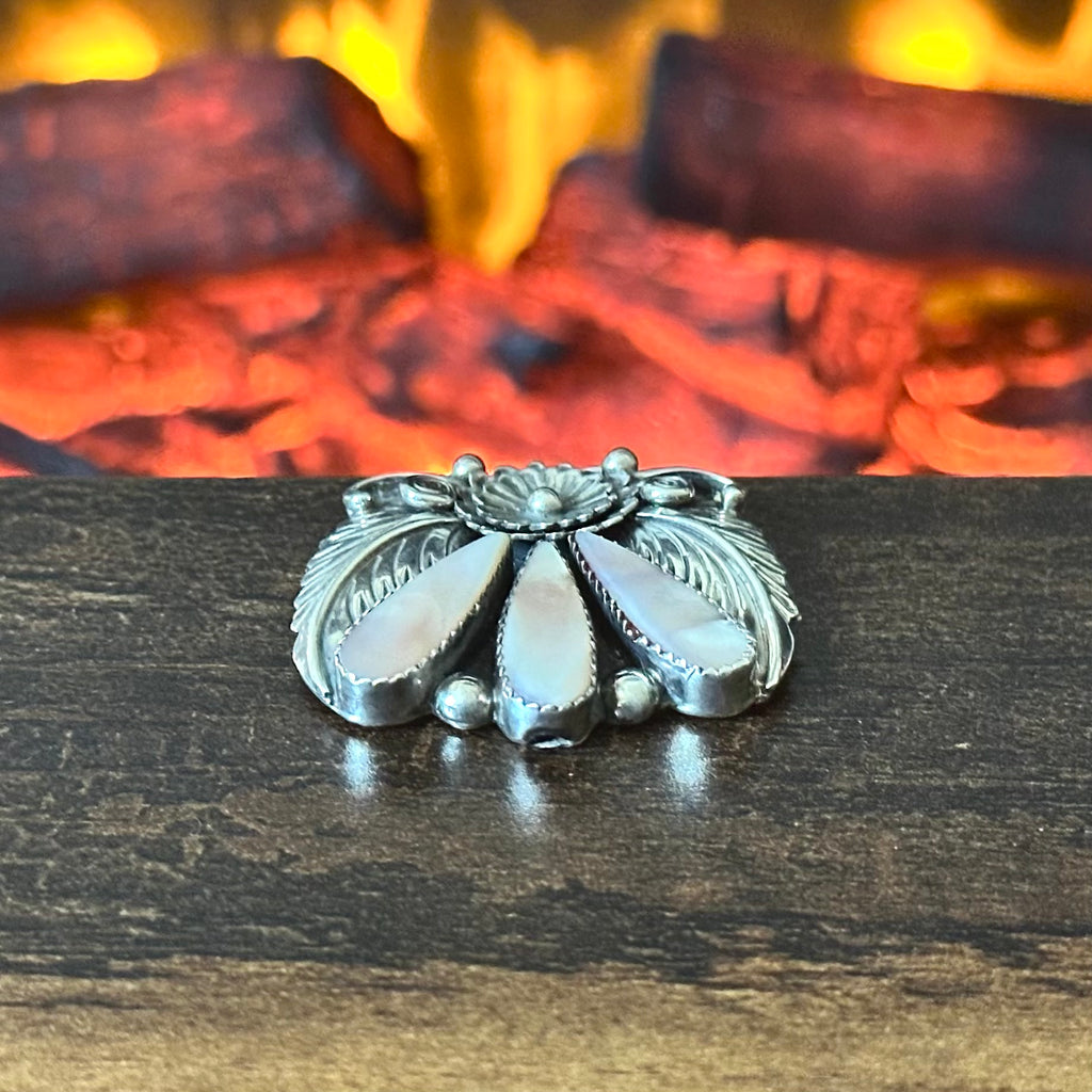 KB Signed Pink Mother of Pearl Sterling Floral Leaf Pendant