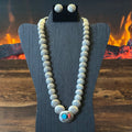 Navajo Carol Smith Reversible Turquoise Red Coral Sterling Shadowbox Pillow Bead Necklace Earrings Set