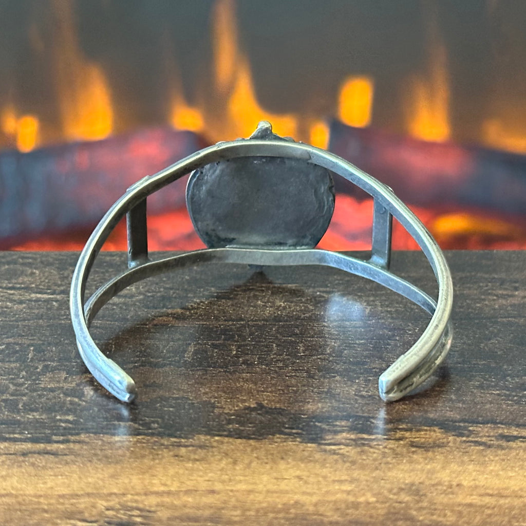 Turquoise Sterling Dual Twist Wire Bezel Hand Stamped Raindrop Cuff